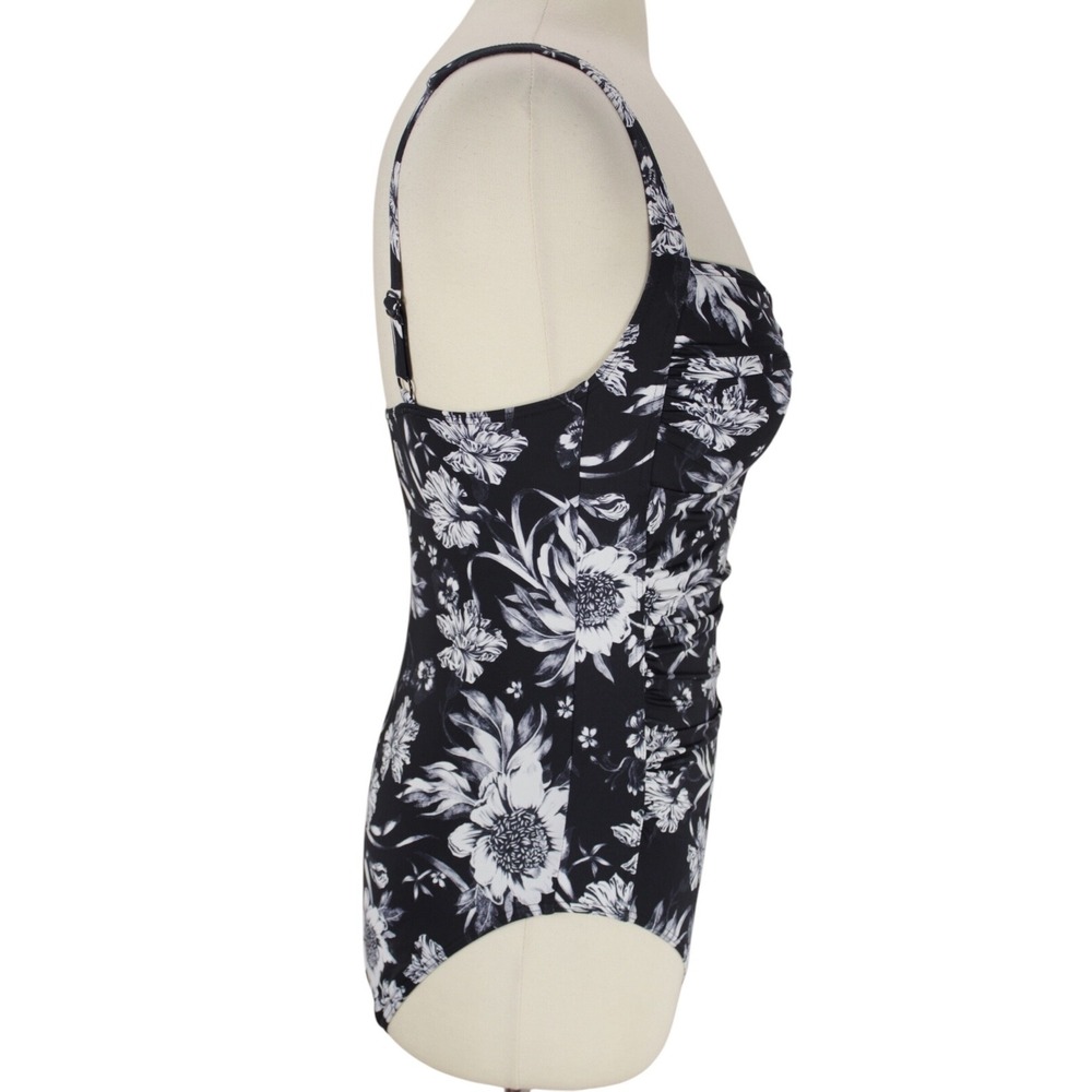 Nip Tuck Slimming Swimsuit size 10 Black Floral Runched Bandeau One Piece - Picture 7 of 16